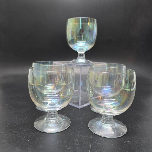 Mercury Glass Cocktail Glasses Vintage Barware Set Of 5 Iridescent Clear JJ4028 - Picture 6 of 8